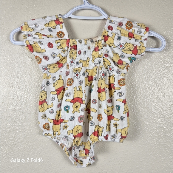 Disney Baby Winnie the Pooh Floral Bubble Romper 6-9M Cotton Blend One-Piece - Picture 2 of 6